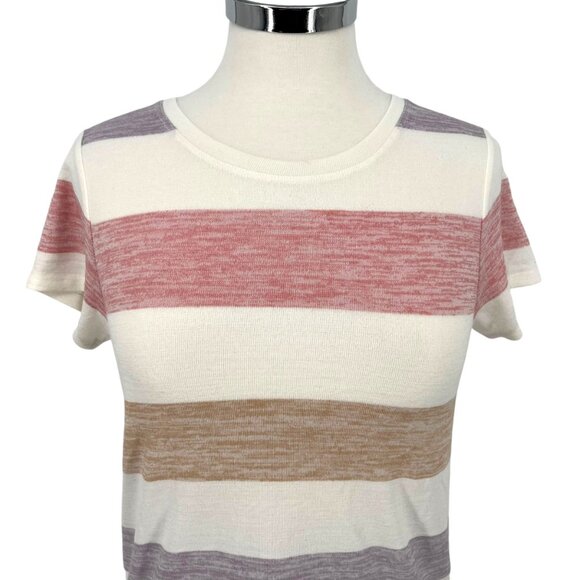 Market & Spruce Striped Short Sleeve Tee Cream Multicolor Size Petite XS NWT - Picture 2 of 9